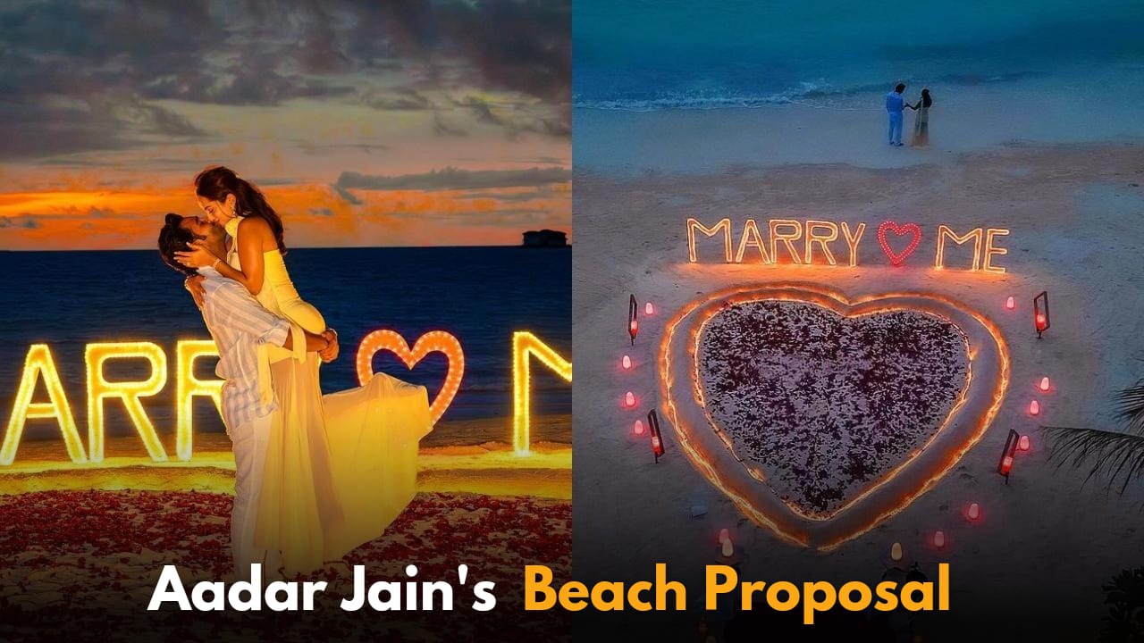 Aadar Jain Proposes to Girlfriend Alekha Advani in a Romantic Beach Setting