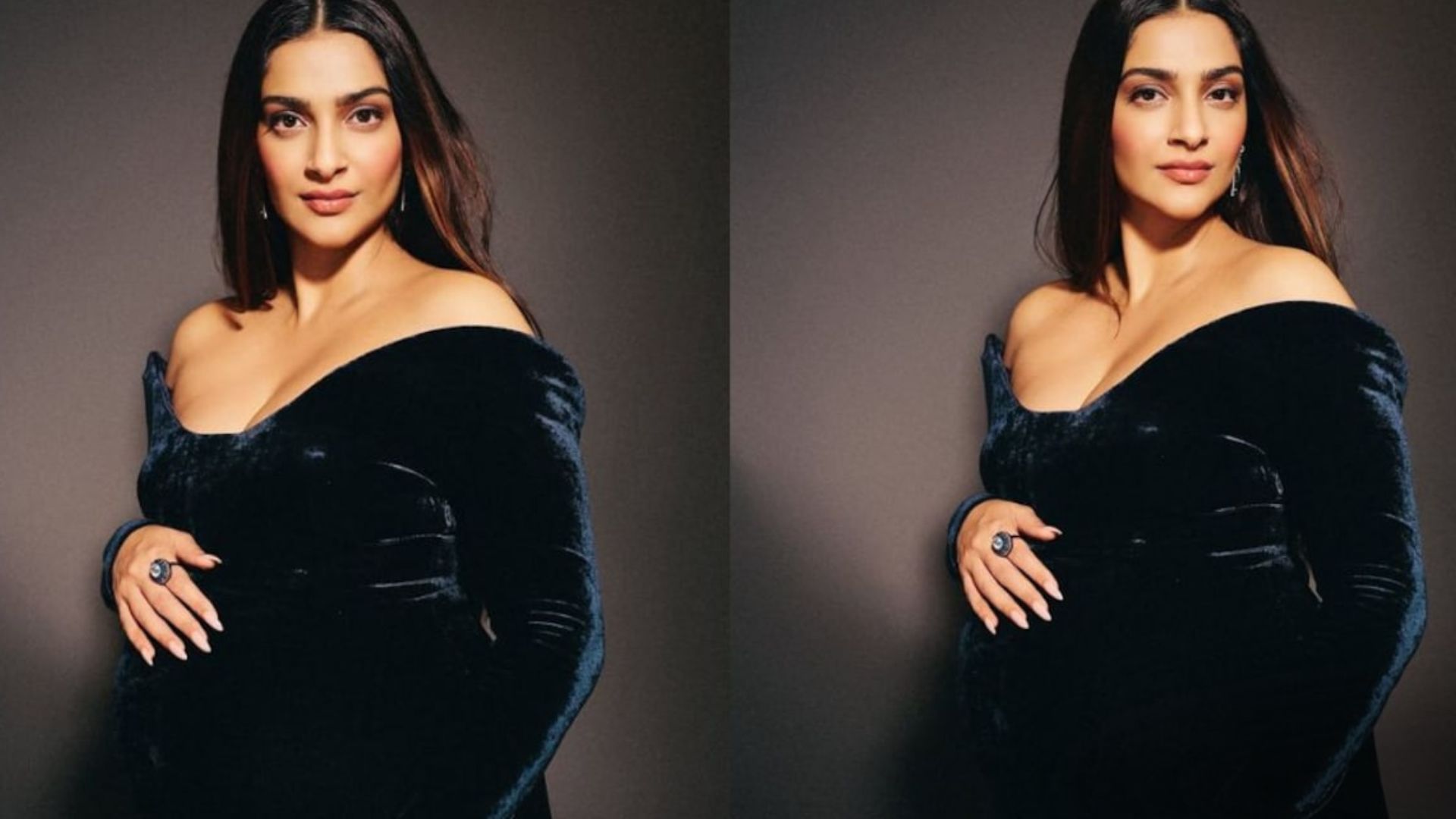 Pregnant Sonam Kapoor Stuns in Blue Velvet Gown at Mumbai Event Showing Baby Bump Gracefully